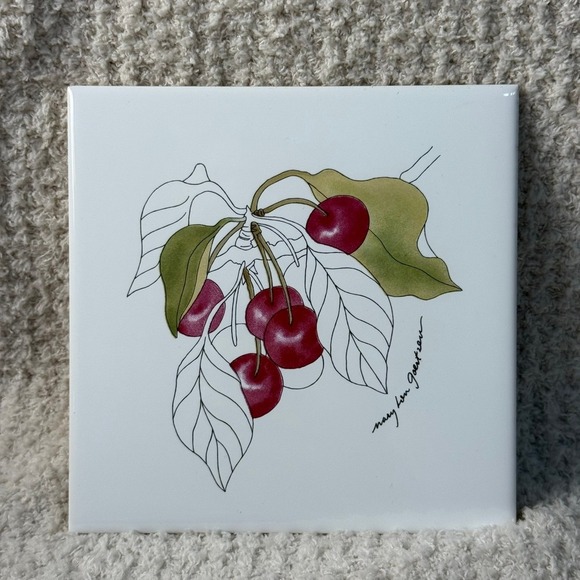 Mary Goertzen Cherry Tile Trivet 6x6 Decorative Kitchen Decor Portugal‎ - Picture 1 of 3